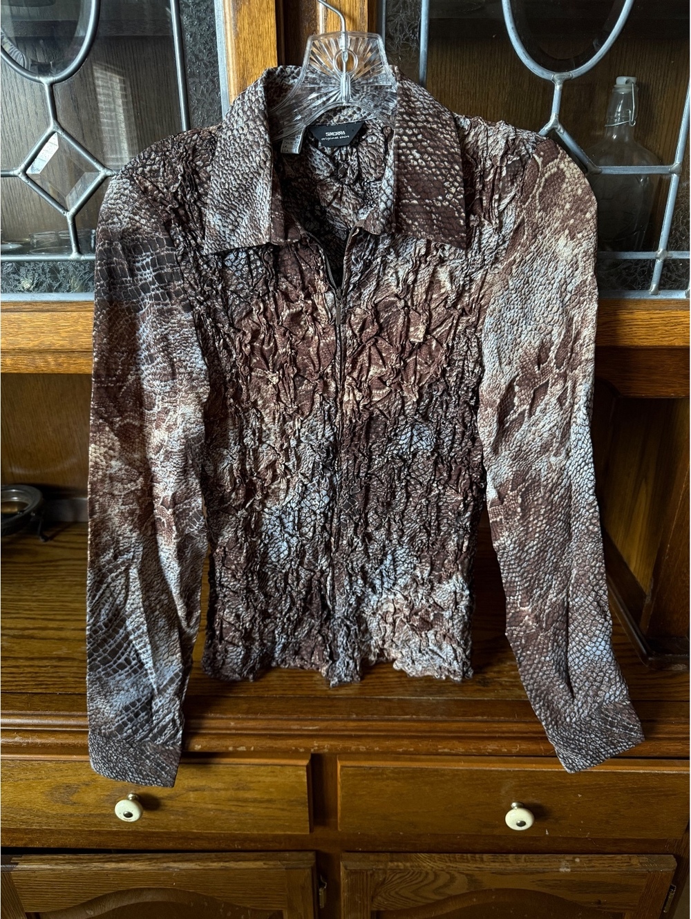 Simorra Snake Print Crinkle Zip Jacket Sz 8 Textured Reptile Y2K Barcelona